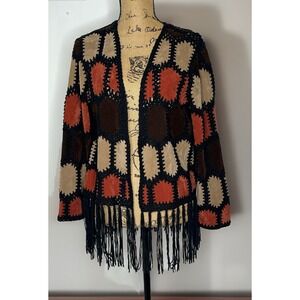 Ali Miles Open Cardigan Medium Multicolored Floral Cottage Core Boho Hippie 70s